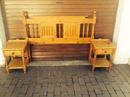 OREGAN PINE DOUBLE HEADBOARD AND MATCHING PEDESTALS