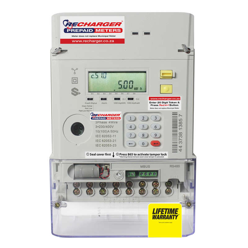 Recharger-Hex Three Phase 100 Amp (Per Phase) Prepaid Electricity Meter-v2