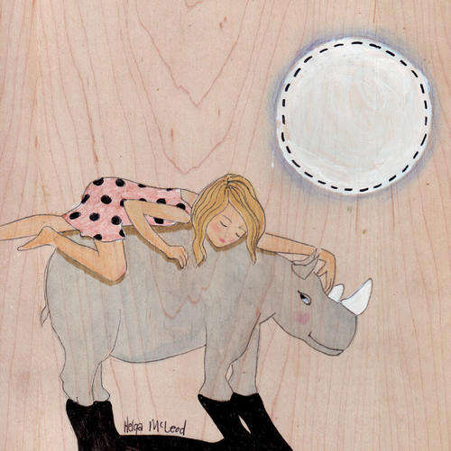 Original painting acrylic, watercolor and ink let's love and save the rhino!