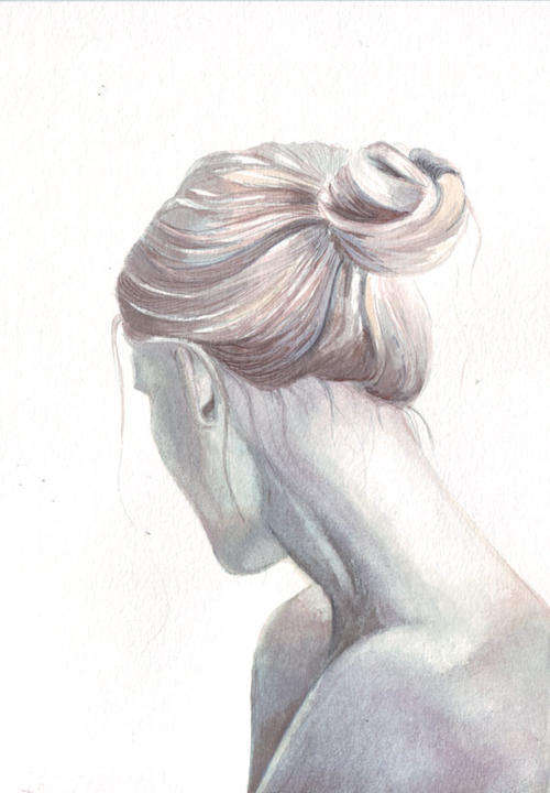 Original watercolor painting young shy woman nude art