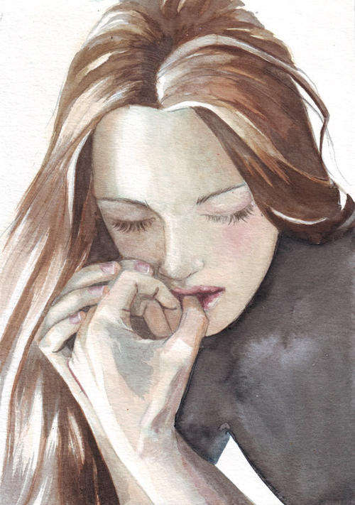 Original watercolor art Pensive Moment painting