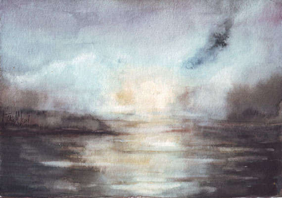 Original Watercolor Painting Sea Sunset art