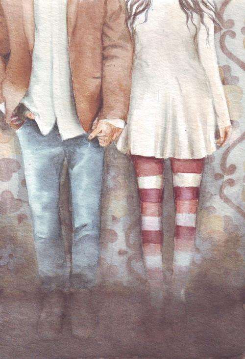 HM072 Original watercolor art painting Love Couple by Helga McLeod