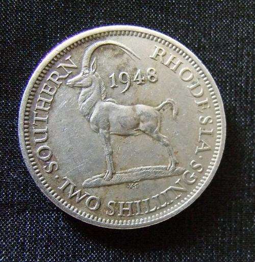 An old Southern Rhodesia 1948 two shilling (florin?) coin