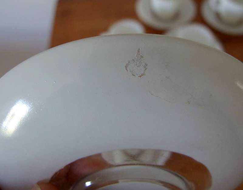 An elegant set of six vintage Mid-century French Duralex white glass demitasse coffee cups & saucers