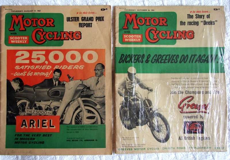 Two 1961 vintage MOTOR CYCLING magazines, good condition, loads of period adverts.