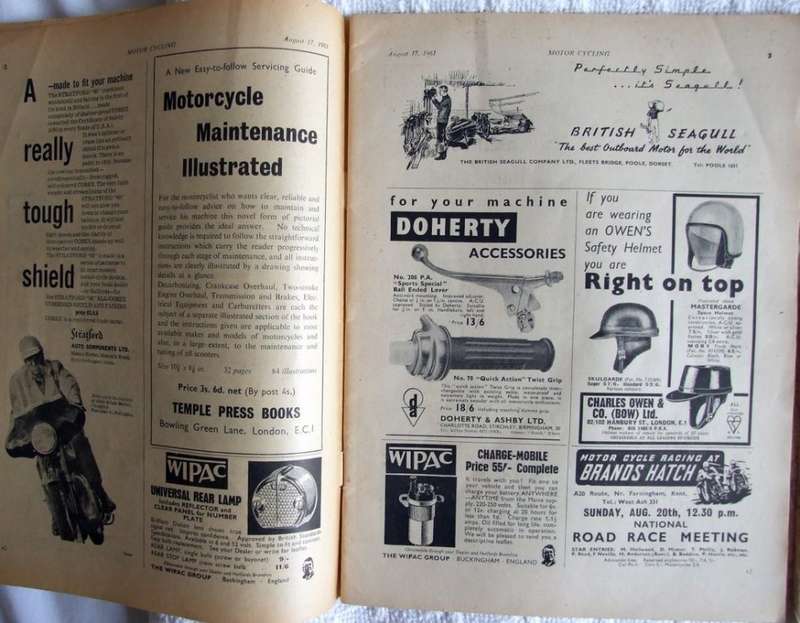 Two 1961 vintage MOTOR CYCLING magazines, good condition, loads of period adverts.