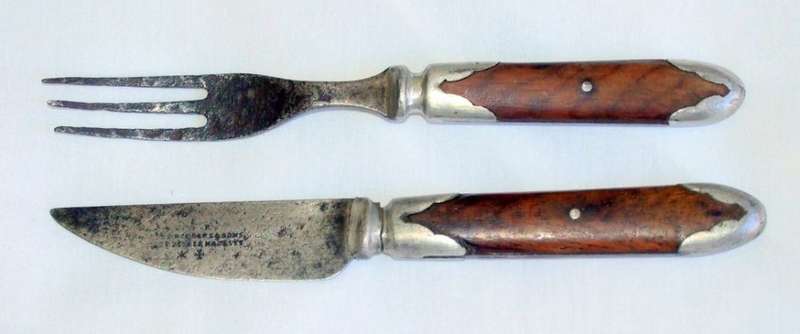 ANTIQUE RODGERS & SONS EARLY VICTORIAN KNIFE AND 3 PRONG FORK
