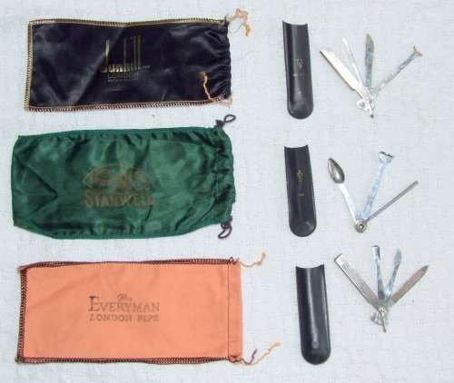 Collection of vintage pipe smoking paraphanalia - 3 x pipe bags; 3 x pipe tools