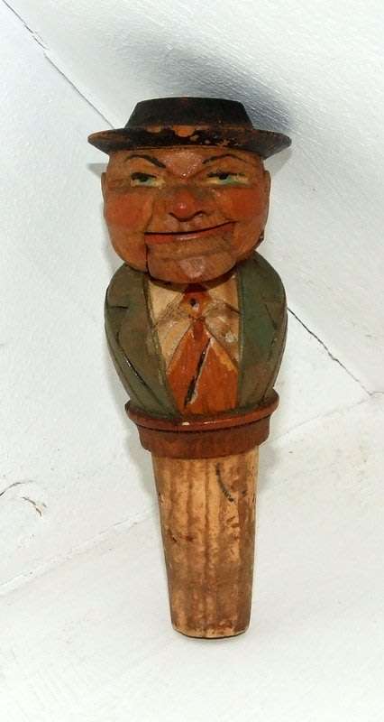Jaw dropping! Vintage Anri carved articulated man bottle cork / stopper.
