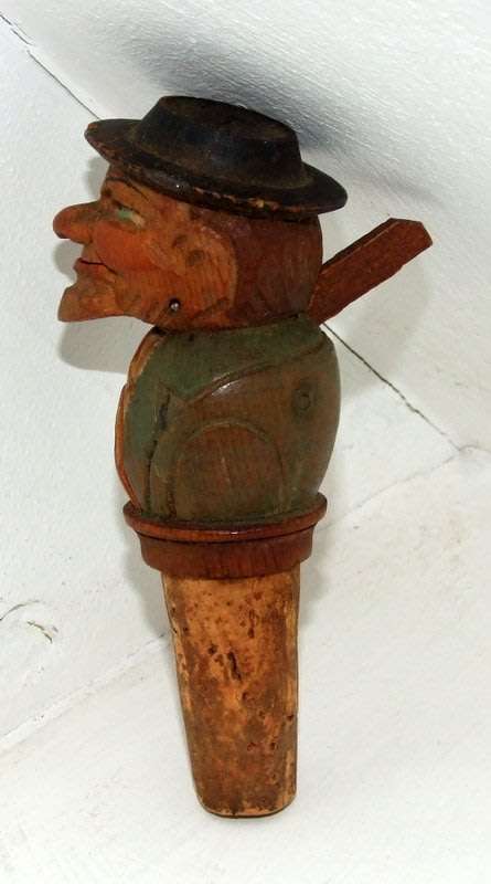 Jaw dropping! Vintage Anri carved articulated man bottle cork / stopper.