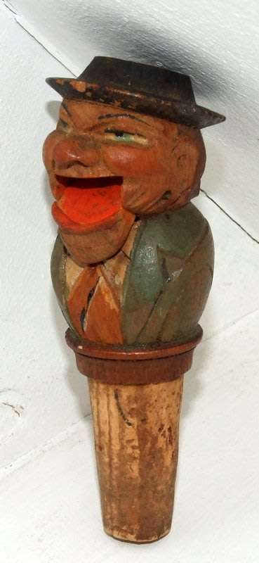 Jaw dropping! Vintage Anri carved articulated man bottle cork / stopper.