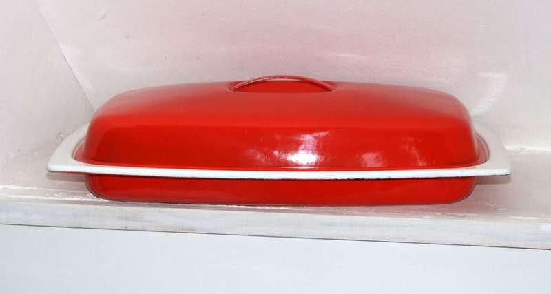 Rare large mid-century Finel enamel roasting pan/serving dish & lid Kaj Franck good condition
