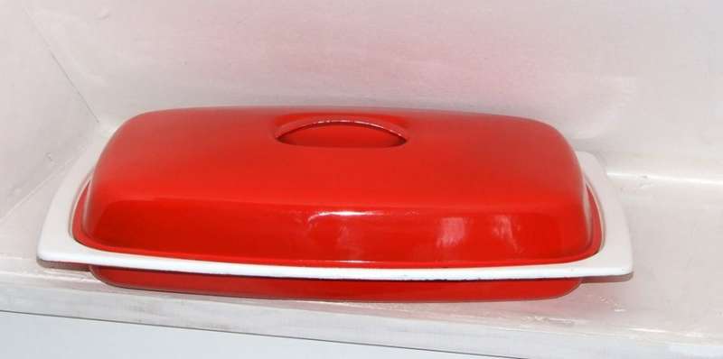 Rare large mid-century Finel enamel roasting pan/serving dish & lid Kaj Franck good condition