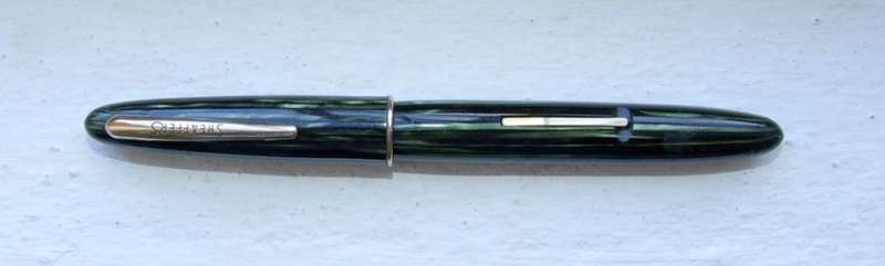 VINTAGE SHEAFFER CRAFTSMAN 14ct #5 Feather Touch NIB, STRIATED MARINE GREEN
