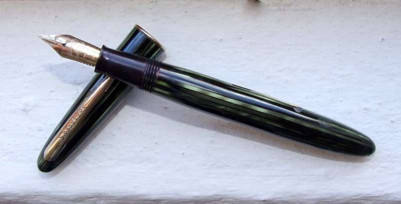 VINTAGE SHEAFFER CRAFTSMAN 14ct #5 Feather Touch NIB, STRIATED MARINE GREEN