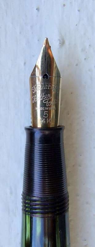 VINTAGE SHEAFFER CRAFTSMAN 14ct #5 Feather Touch NIB, STRIATED MARINE GREEN