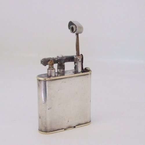 RARE! EARLY SILVER PLATED LIFT-ARM DUNHILL PETROL LIGHTER, PATENT 143752, WORKING!