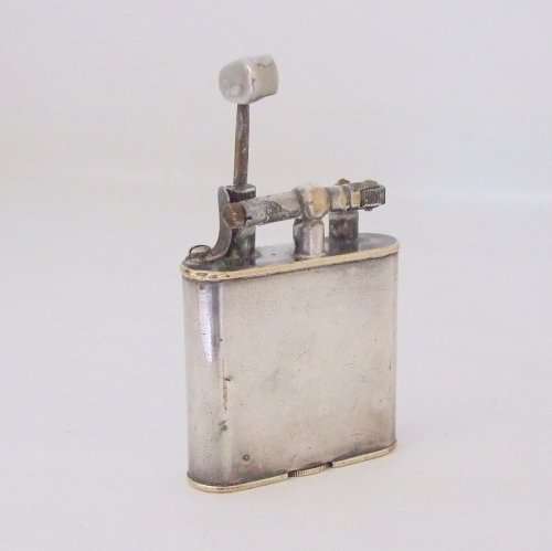RARE! EARLY SILVER PLATED LIFT-ARM DUNHILL PETROL LIGHTER, PATENT 143752, WORKING!