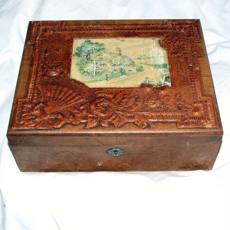 Attractive Decorative Top and Patina to this Solid Wood Stamp Collector's Box