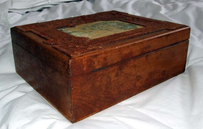 Attractive Decorative Top and Patina to this Solid Wood Stamp Collector's Box