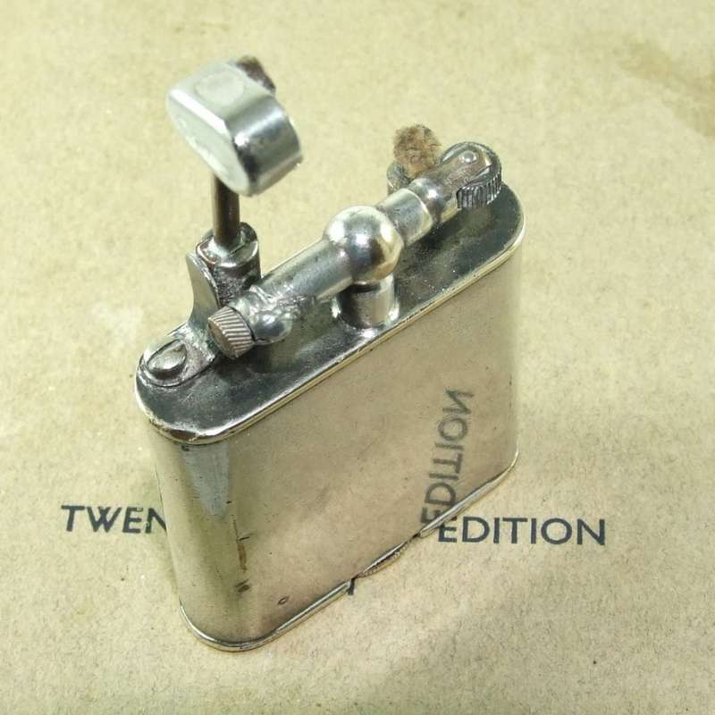 RARE! EARLY SILVER PLATED LIFT-ARM DUNHILL PETROL LIGHTER, PATENT 143752, WORKING!