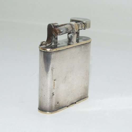 RARE! EARLY SILVER PLATED LIFT-ARM DUNHILL PETROL LIGHTER, PATENT 143752, WORKING!