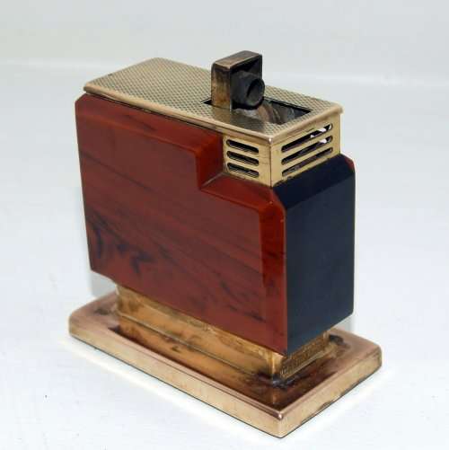 Rare West German AUGUSTA Patented "Around the World" Art Deco '50s Fuel Table Lighter, working!