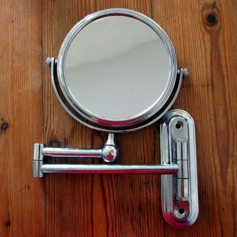 Retro Folding Two-sided Bathroom Shaving/Make-up Mirror -6 inches; Magnifying;  Chrome.