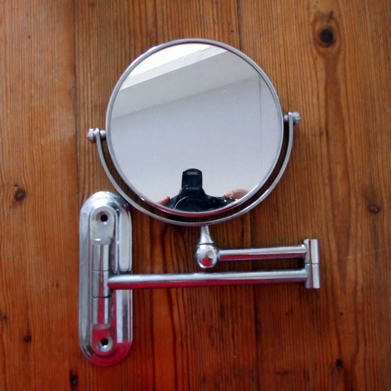 Retro Folding Two-sided Bathroom Shaving/Make-up Mirror -6 inches; Magnifying;  Chrome.