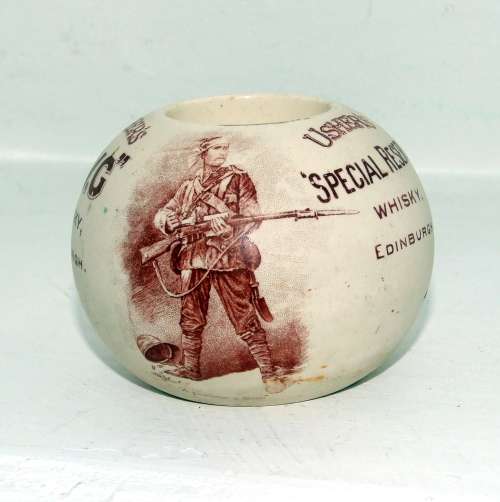 Rare Antique Ceramic Match Holder Advertising USHER'S O.V.G. WHISKY - with Kipling Poem