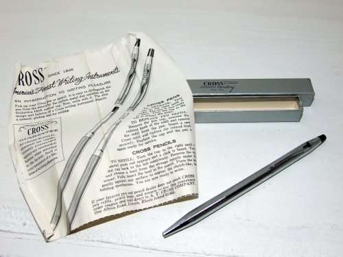 VINTAGE BOXED CHROME CROSS CENTURY BALLPOINT PEN WITH CADUCEUS SYMBOL, INSTRUCTIONS.
