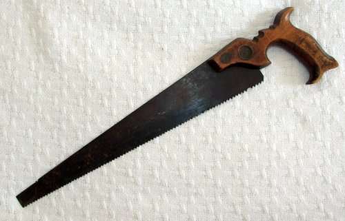 R A R E !!  ANTIQUE ROBT SORBY 3 CROWN KANGAROO CAST STEEL PANEL SAW WITH OPEN HANDLE, NIB.