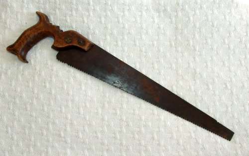 R A R E !!  ANTIQUE ROBT SORBY 3 CROWN KANGAROO CAST STEEL PANEL SAW WITH OPEN HANDLE, NIB.