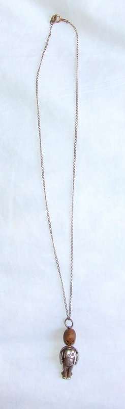 WWI Period Metal Fumsup Touch Wood Charm with Chain