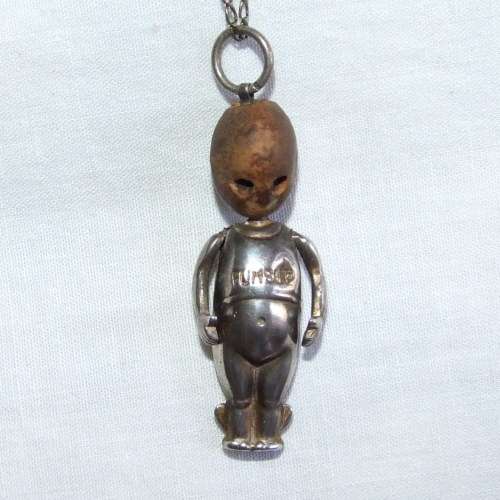 WWI Period Metal Fumsup Touch Wood Charm with Chain