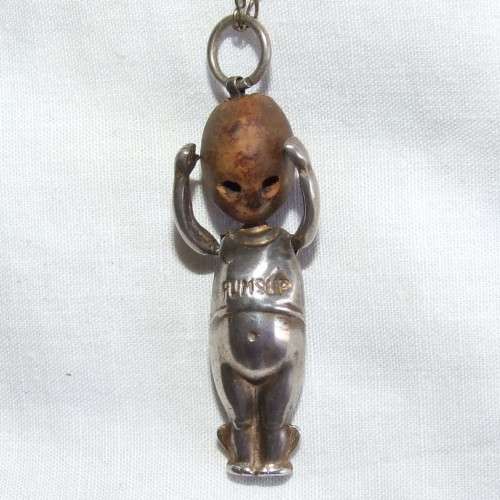 WWI Period Metal Fumsup Touch Wood Charm with Chain