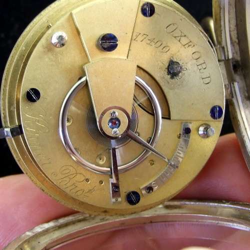 Antique hallmarked silver case with Kirner Bros. Oxford fusee,  wind key pocket watch, 1884 Working.