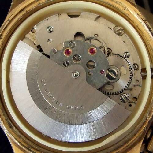 Working gold plated gents LANCO 25 jewel Automatic, date, original Maruman Flex band.