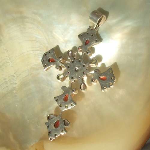 Vintage Sterling Silver Cross with  garnets, amethyst, peridot and blue topaz