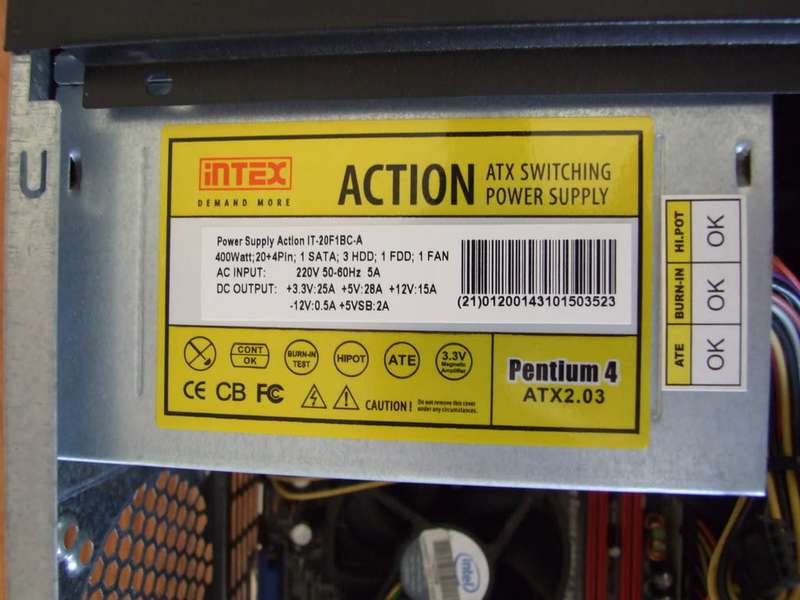INTEX desktop computer CASE with power supply, BIOSTAR motherboard