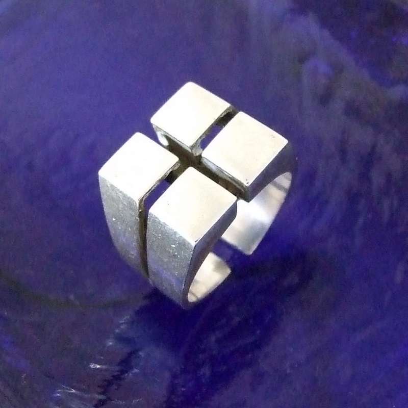 Vintage Mid-Century Modern 925 silver Cut Square ring