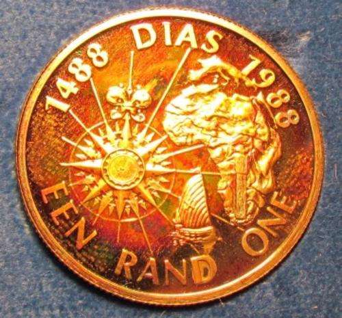 **SA 1988 Silver R1 Protea Proof Dias** with a 1941 1D bonze coin