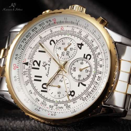 KRONEN & SOHNE Aviator AUTOMATIC NO BATTERY Flight Calculator Chrono Watch w/ box, papers