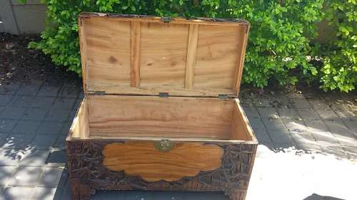 Chinese Carved Camphor Wood Kist with Bamboo Motifs