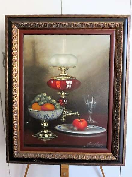 Denzil Herring - Oil, Still Life Lamp and Fruit