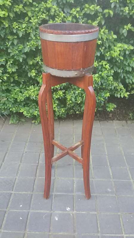 Burmese Teak Plant Stand with Wooden Pot