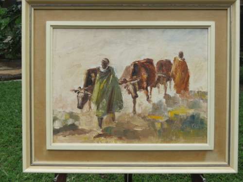 Hulley - Oil on board, `The Cattle Hearders`