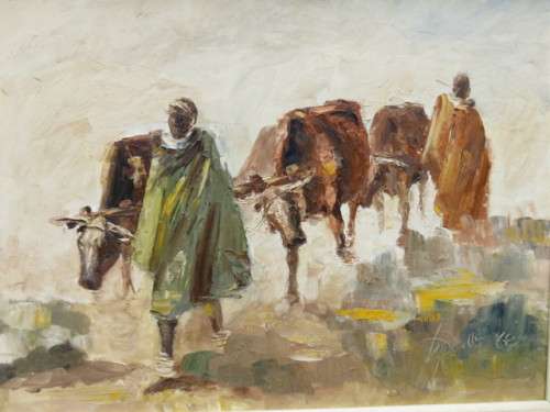 Hulley - Oil on board, `The Cattle Hearders`