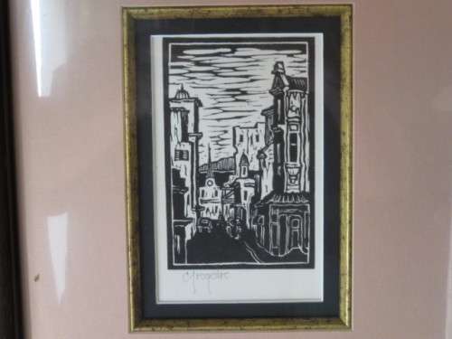 Gregoire Boonzaier - black etching on paper, District 6, Cape Town